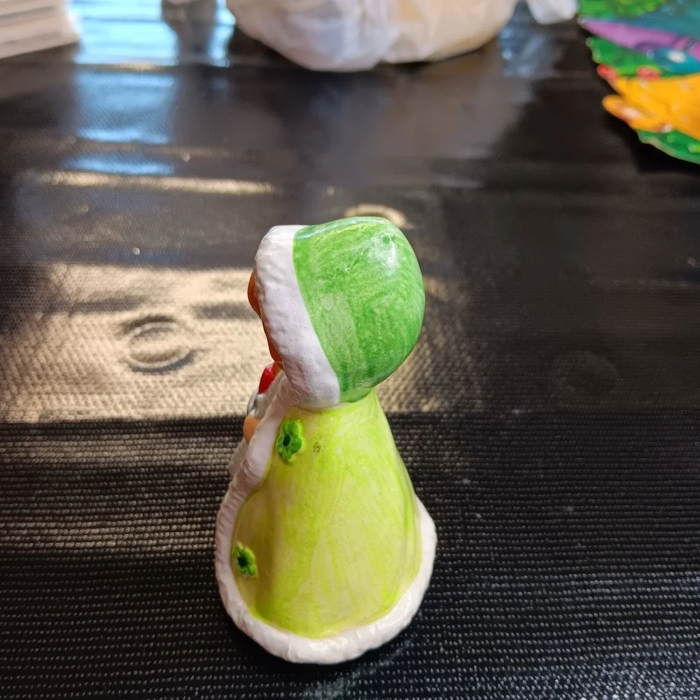 Vintage MCM Christmas Girl Figurine Korea Ceramic Green Candle‎ Holiday Decor
